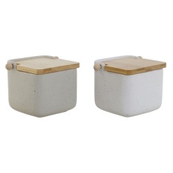 Αλατιέρα με Καπάκι Home ESPRIT Λευκό Μπεζ Φυσικό Bamboo Dolomite 15 x 12 x 11 cm (x2)