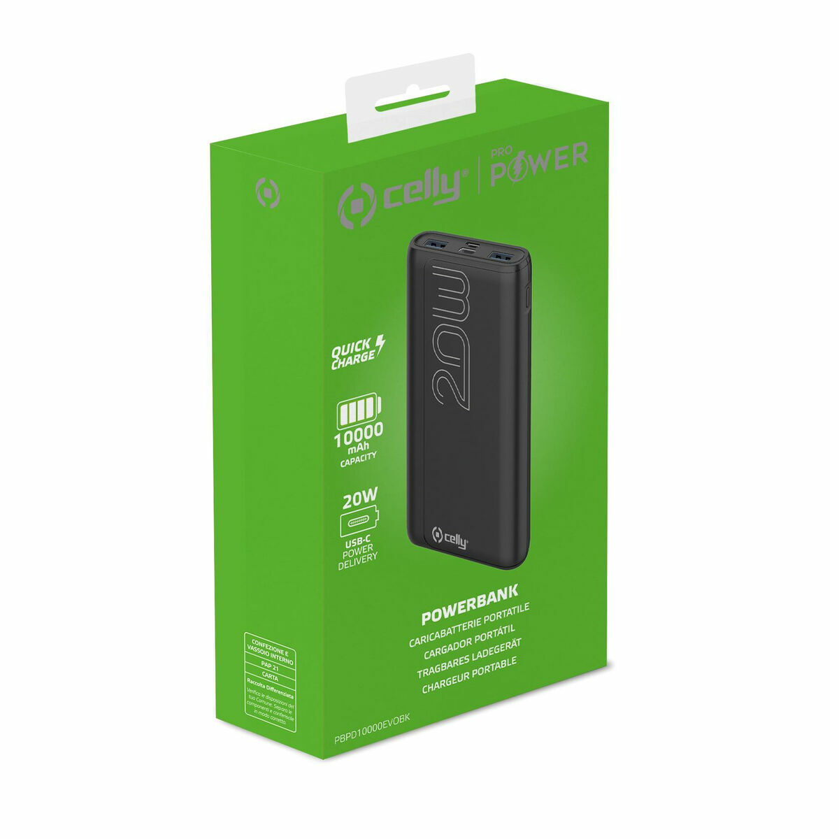 Powerbank Celly PBPD10000EVOBK Μαύρο