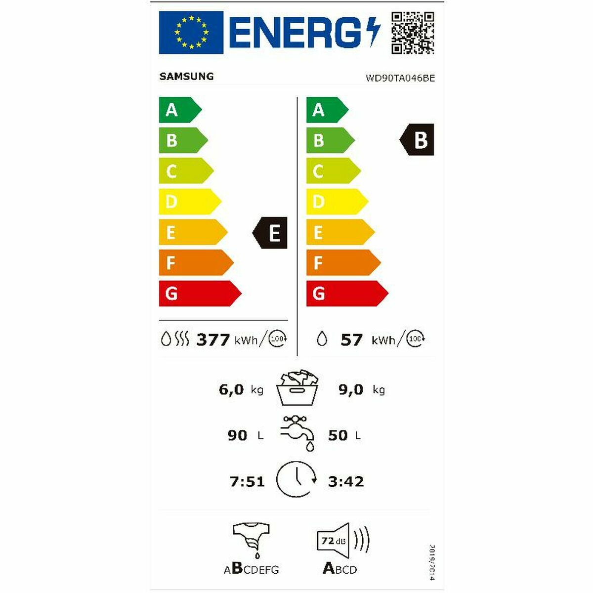 Washer - Dryer Samsung WD90TA046BE/EC Λευκό 1400 rpm 9 kg