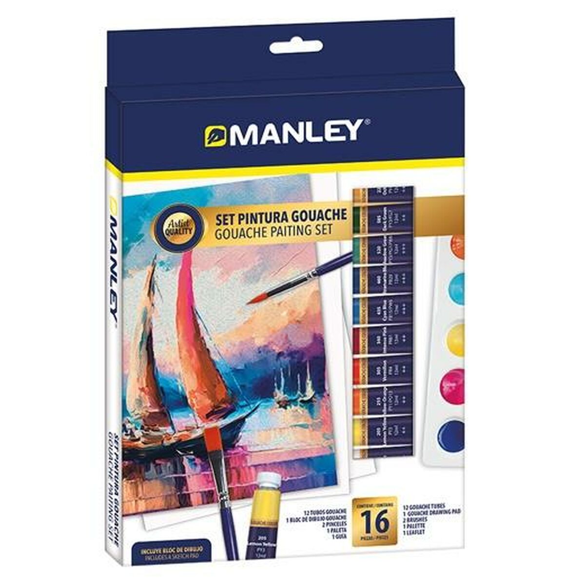 Gouache Painting Set Manley 16 Τεμάχια Πολύχρωμο