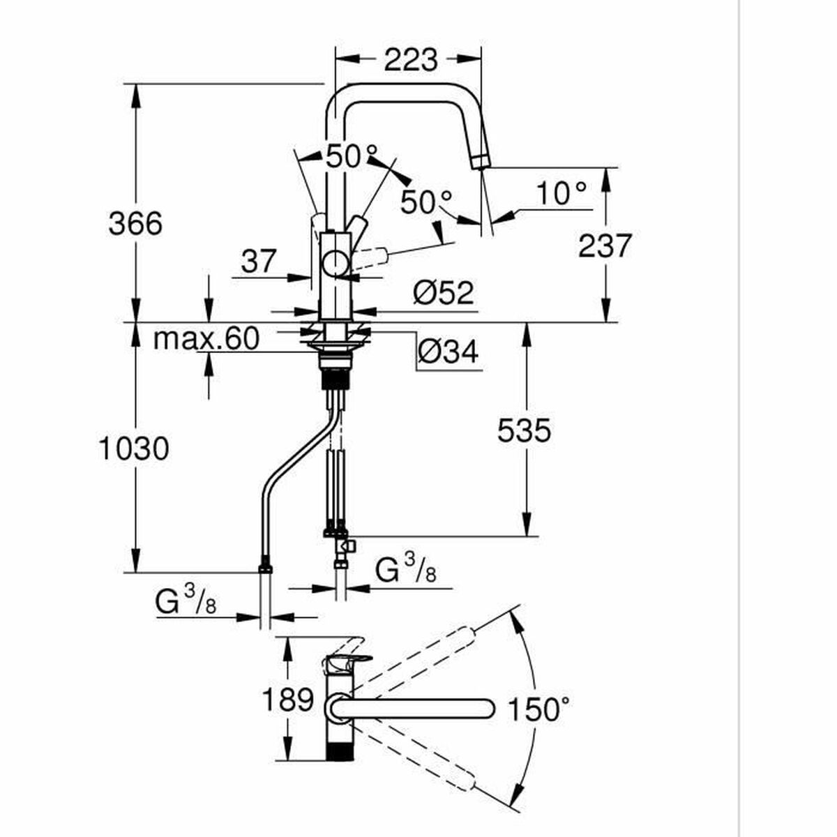 Kitchen Tap Grohe Blue Pure Start Σχήμα πτερυγίου / U (Δωρεάν Μεταφορικά)