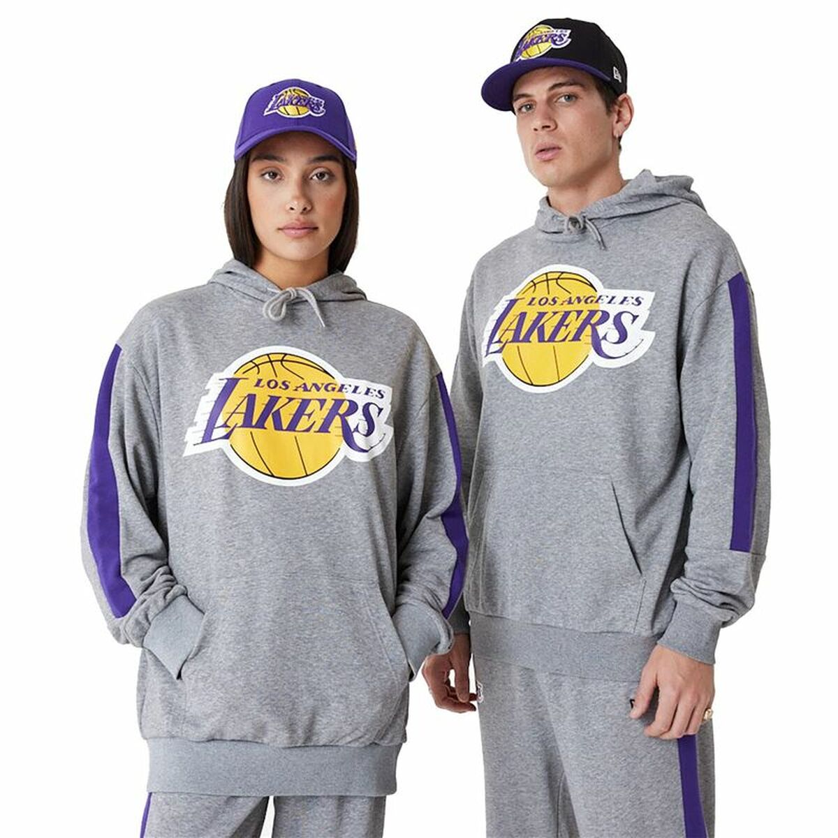 Unisex Φούτερ με Κουκούλα New Era LA Lakers NBA Colour Block Γκρι