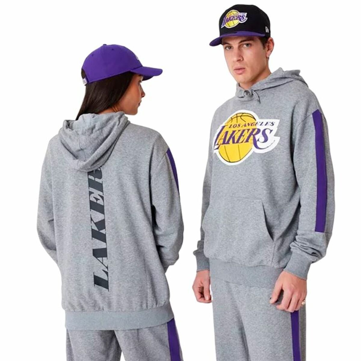 Unisex Φούτερ με Κουκούλα New Era LA Lakers NBA Colour Block Γκρι