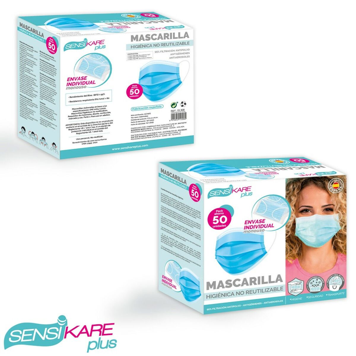 Box of hygienic masks SensiKare 50 Τεμάχια (12 Μονάδες)