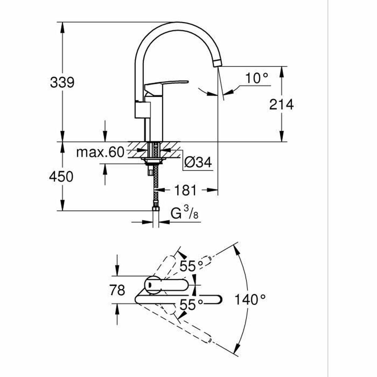 Kitchen Tap Grohe Wave Cosmopolitan - 32449001 C σχήμα Μέταλλο (Δωρεάν Μεταφορικά)