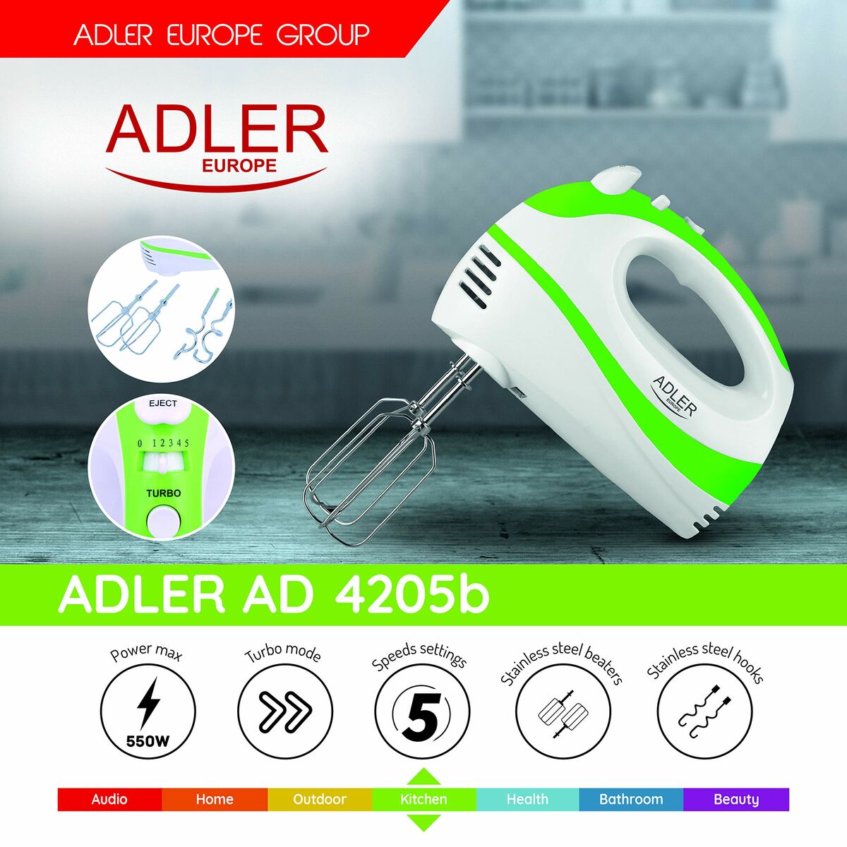 Μίξερ με Αναδευτήρες Adler AD 4205g Πλαστική ύλη