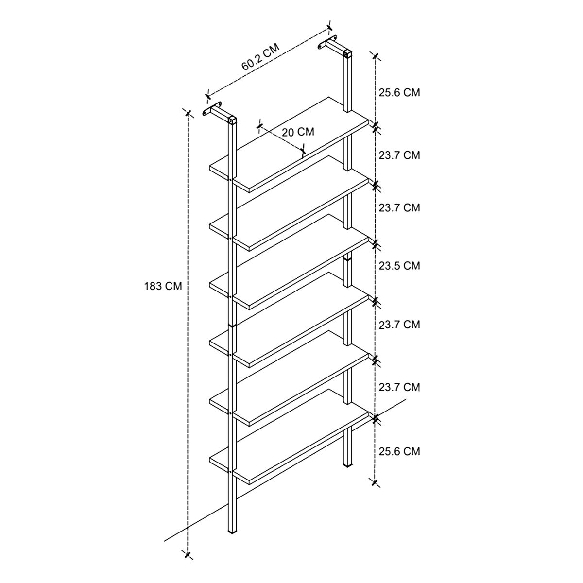 Βιβλιοπωλείο Alexandra House Living Μαύρο Eik Μέταλλο Ξύλο MDP 60 x 181 x 20 cm Σκάλα Βιομηχανικό 6 Ράφια