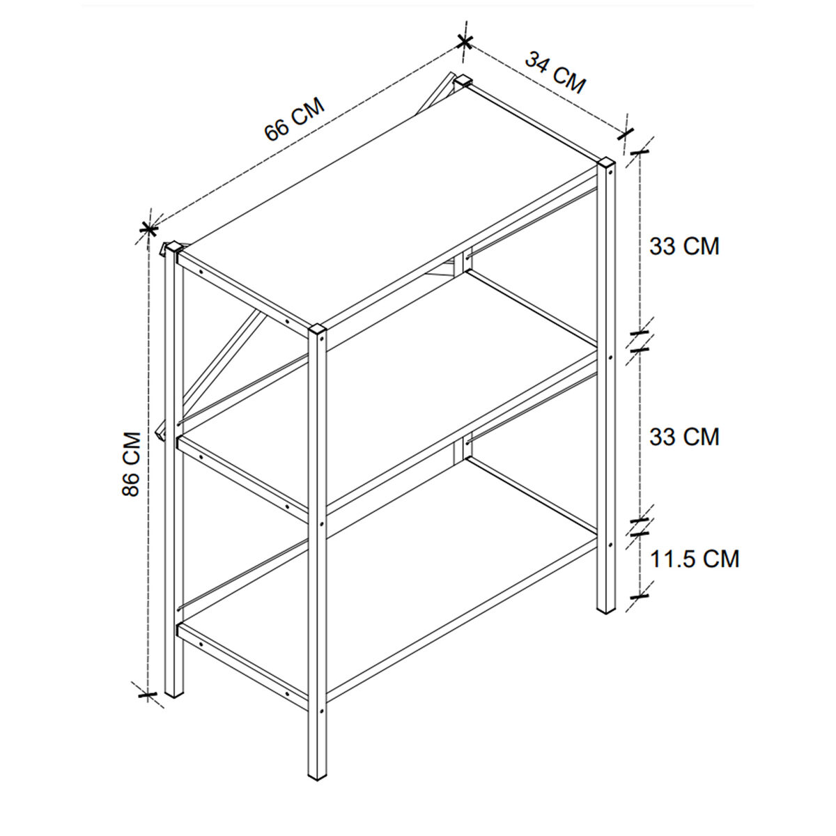 Βιβλιοπωλείο Alexandra House Living Μαύρο Eik Μέταλλο Ξύλο MDP 66 x 85 x 34 cm Βιομηχανικό 3 Ράφια