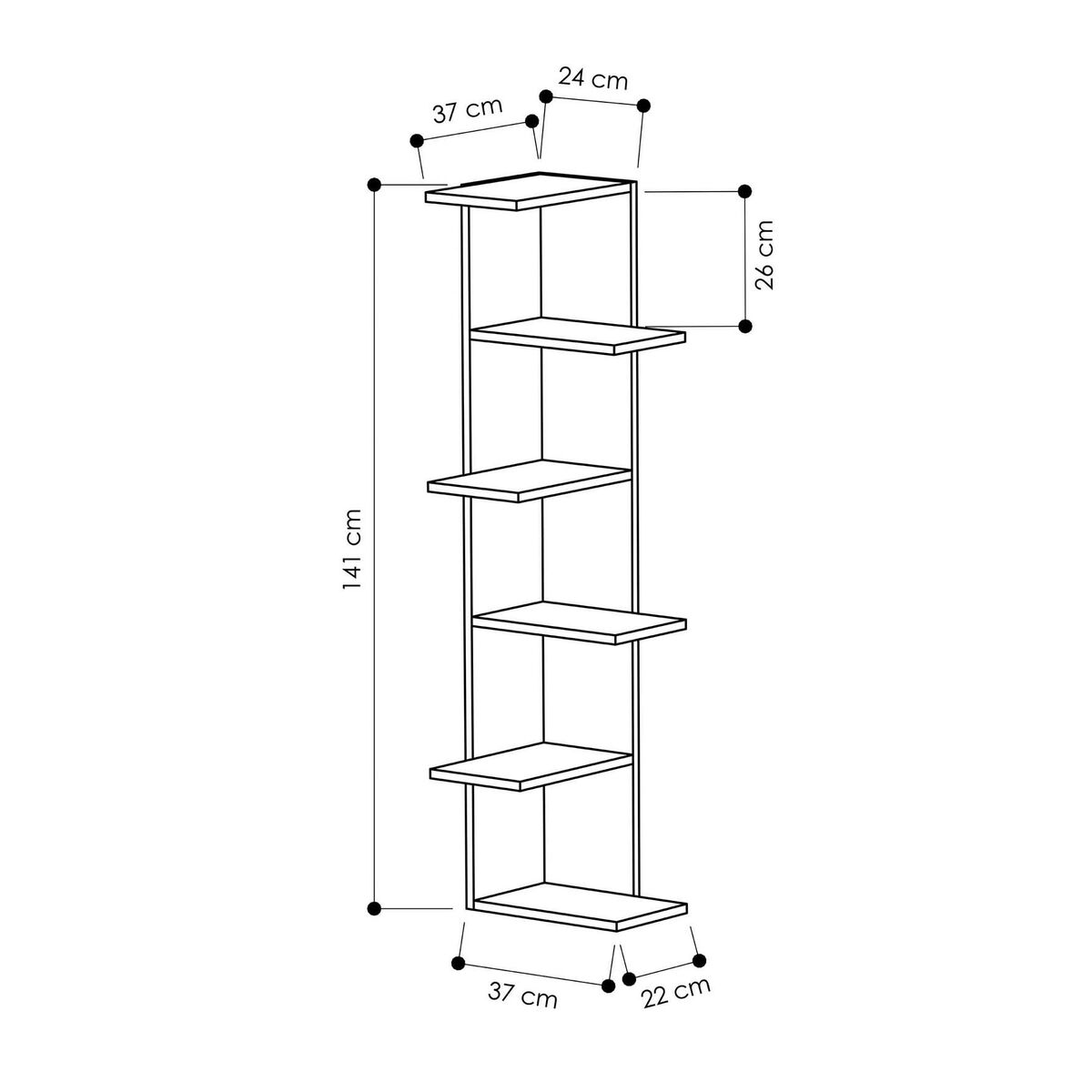 Γωνιακó Ράφι Alexandra House Living Λευκό Ξύλο MDP 37 x 141 x 24 cm 4 Ράφια